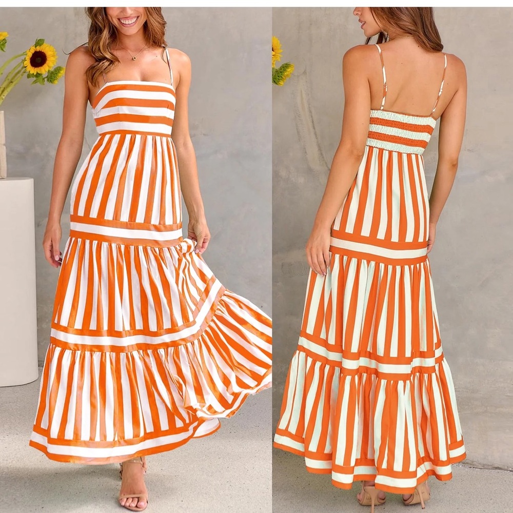Orange and White Striped Maxi Dress